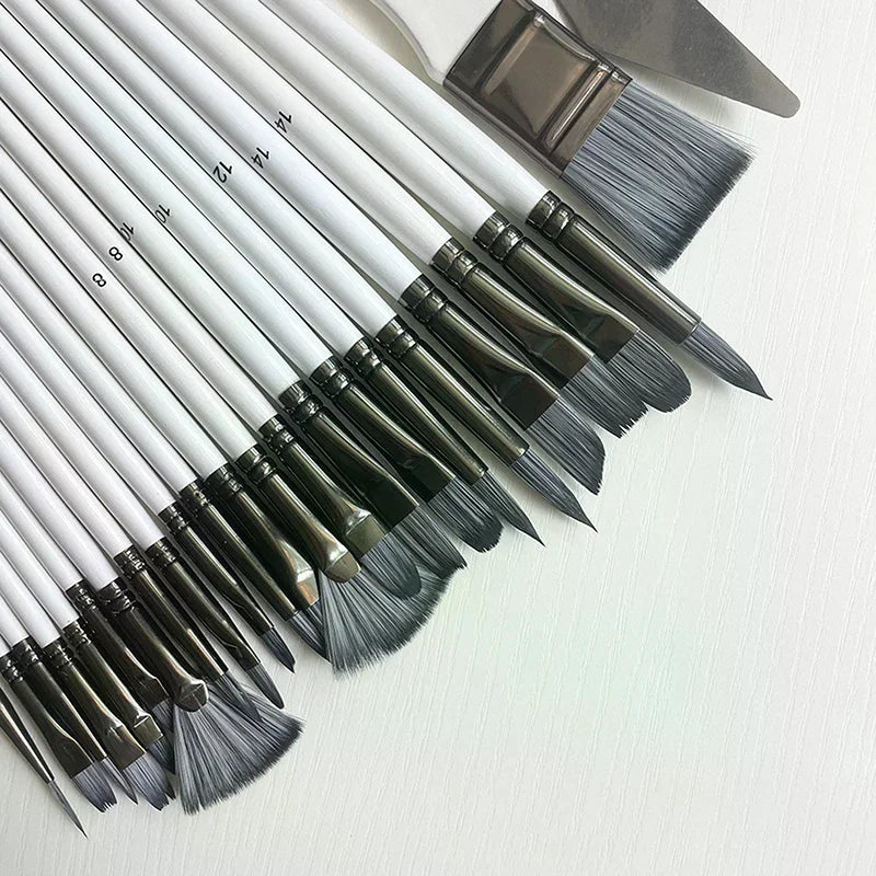 24 Nylon Brush Silver Gray Rod Pen Curtain Oil Gouache Artistic Zpaxo