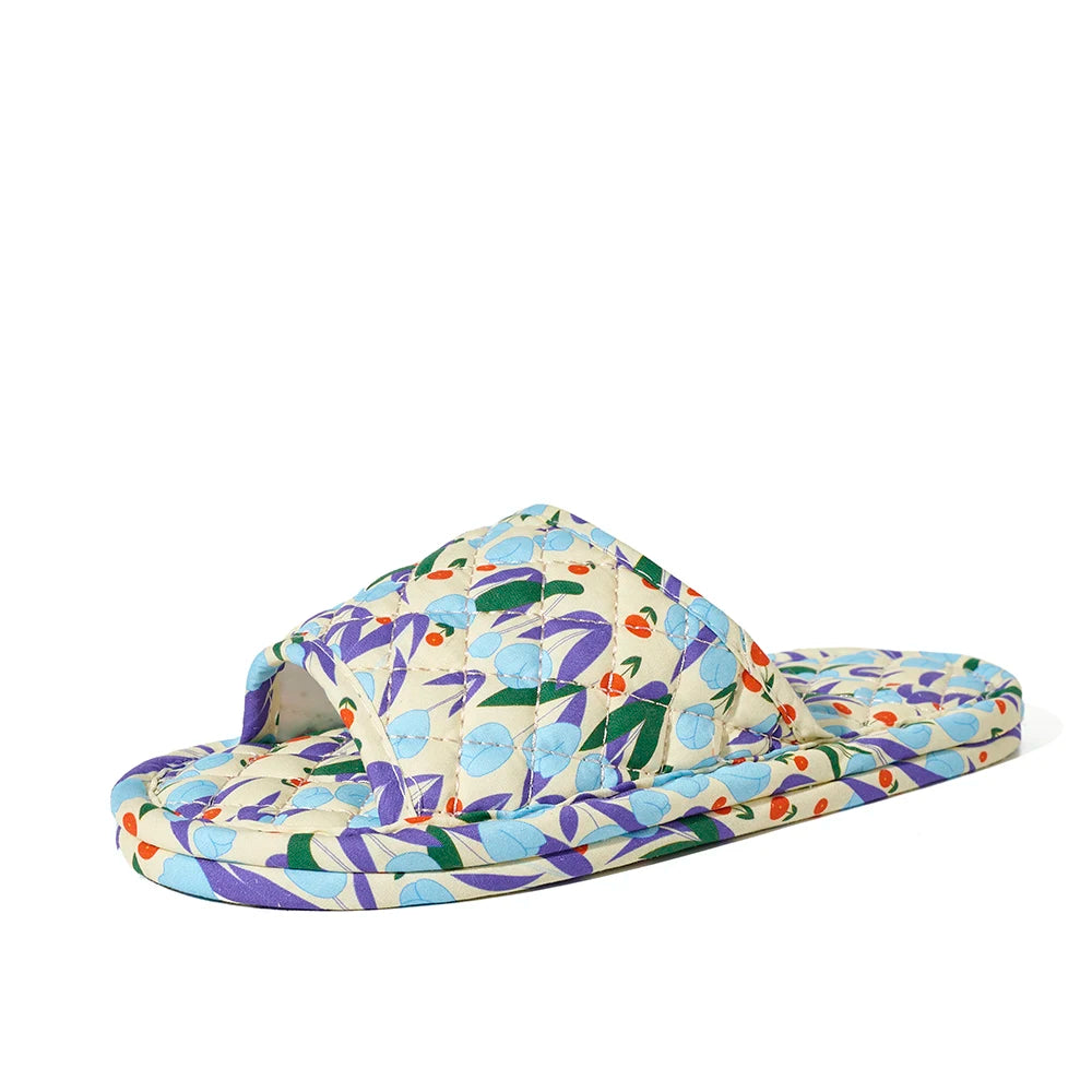 Summer Women Home Slippers Soft Cotton Floral Floor Shoes Antislip Zpaxo Blue 39