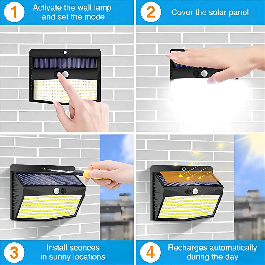 138/468/238 LED Solar Light Outdoor Waterproof For Garden Powered Sunlight Street Wall Light Security Lighting 3 Mode Zpaxo