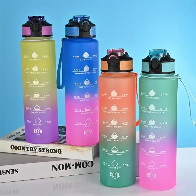 1L Gradient Motivational Sports Water Bottle with Time Marker Sports Water Bottle Zpaxo