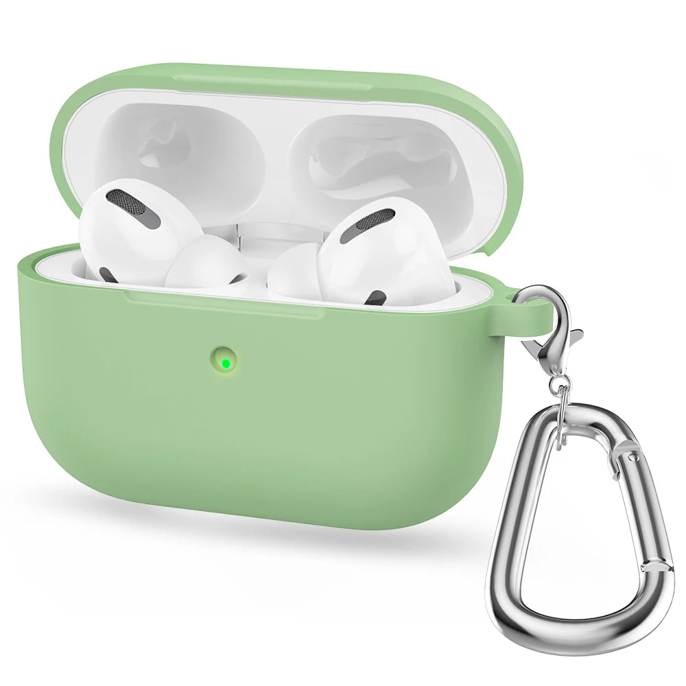 Soft Silicone Case For Apple AirPods Pro Protective Case Wireless Earphones Cover With Hook For Airpods Pro 1st gen Box Bag Case Zpaxo Mint Green