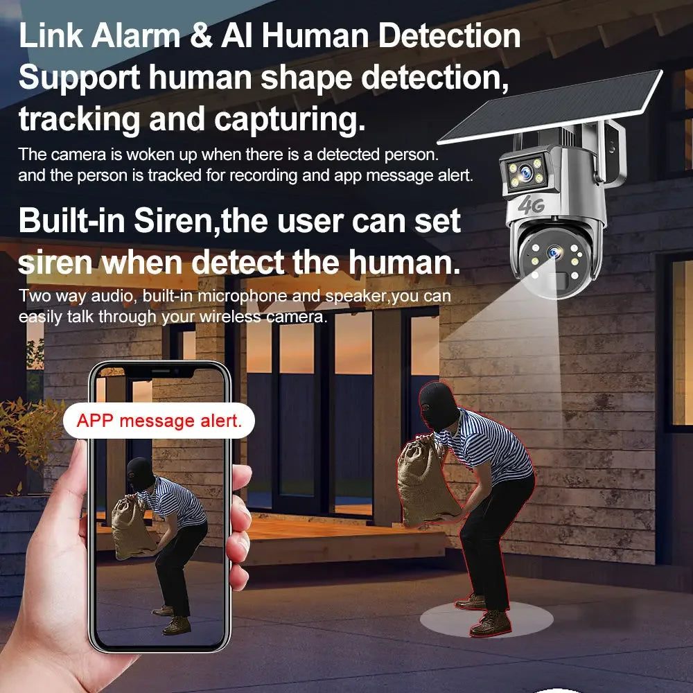 Solar Powered Dual Lens Lights WIFI Alarm Outdoor Security 1080P Zpaxo