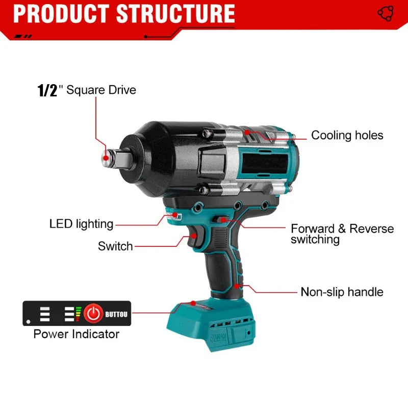 3100N M Torque Brushless Electric Impact Wrench Power Screwdriver