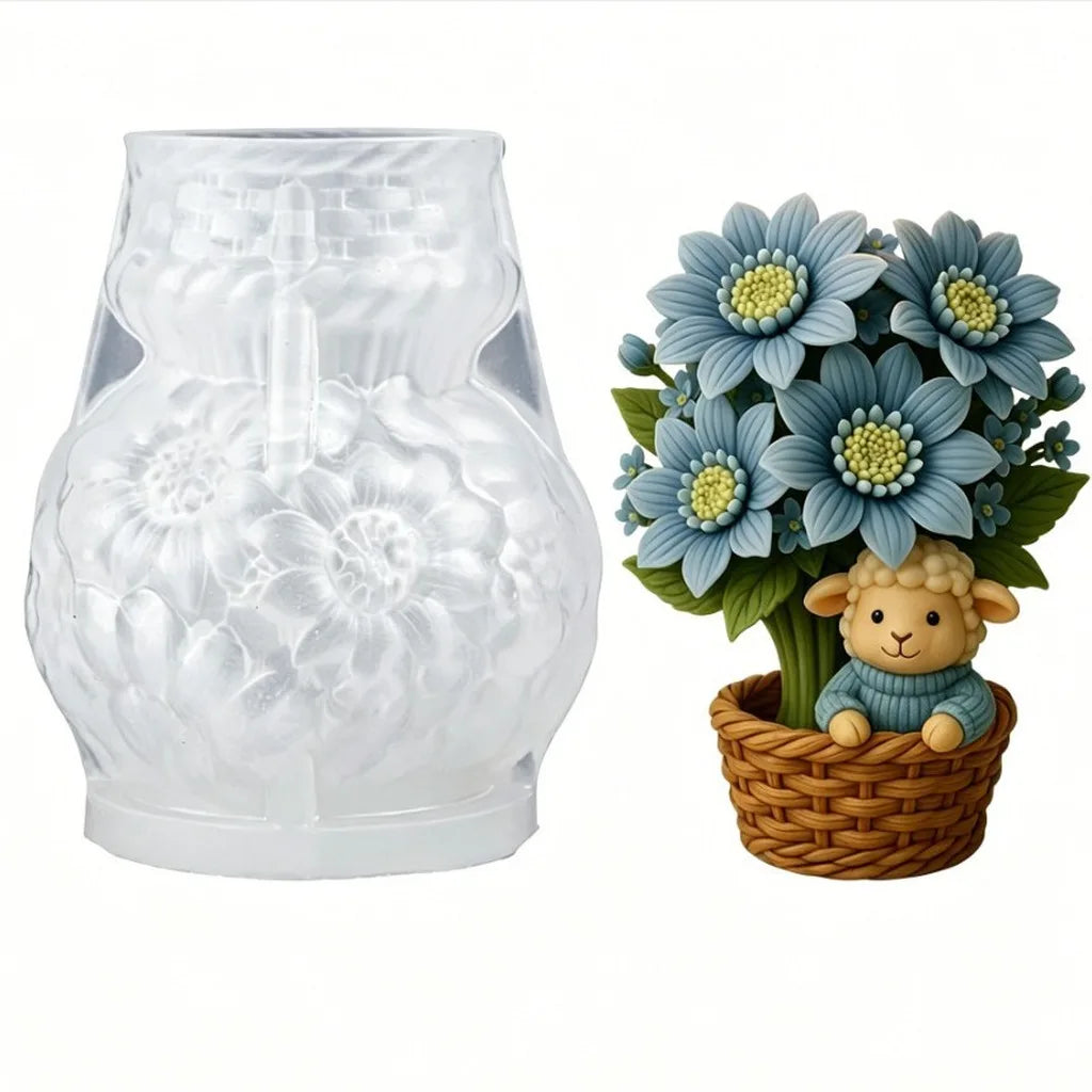 3D Sheep Flower Basket Silicone Candle Mold | DIY Craft Mold Silicone Craft Mold Zpaxo