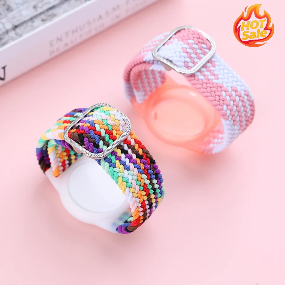 Colorful Wristband Wrist Strap TPU Protective Casewith Nylon Braided Bracelet Anti-Scratch Adjustable Stretchy for Airtag Zpaxo