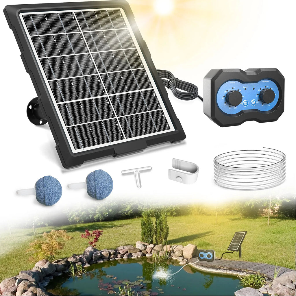 Solar Air Pump with Timer Pond Solar Oxygen Pump 2 Modes Solar Pond Aerator Bubble Adjuster for Small Pond Hydroponics Fish Tank Zpaxo Default Title