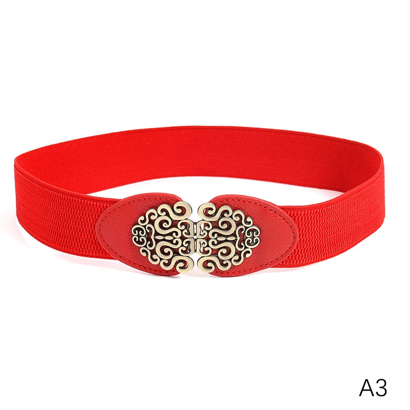 Korean Fashion Ladies Decorated Elastic Wide Belt Buckle Dress Zpaxo A3