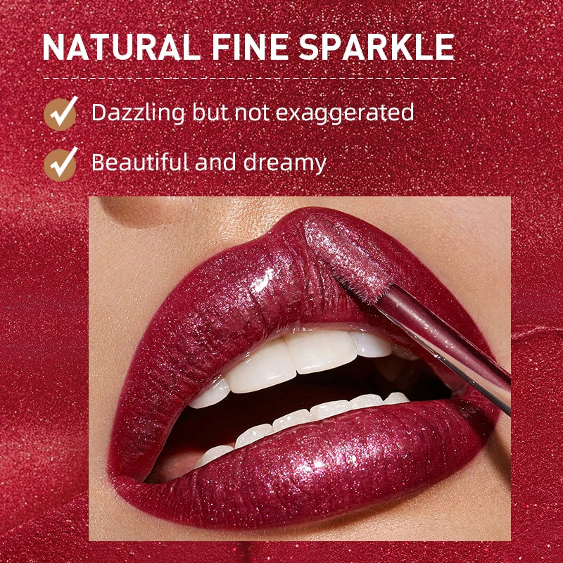 Waterproof Fine Glitter Lip Gloss Long-lasting Non Stick Cup Pearl