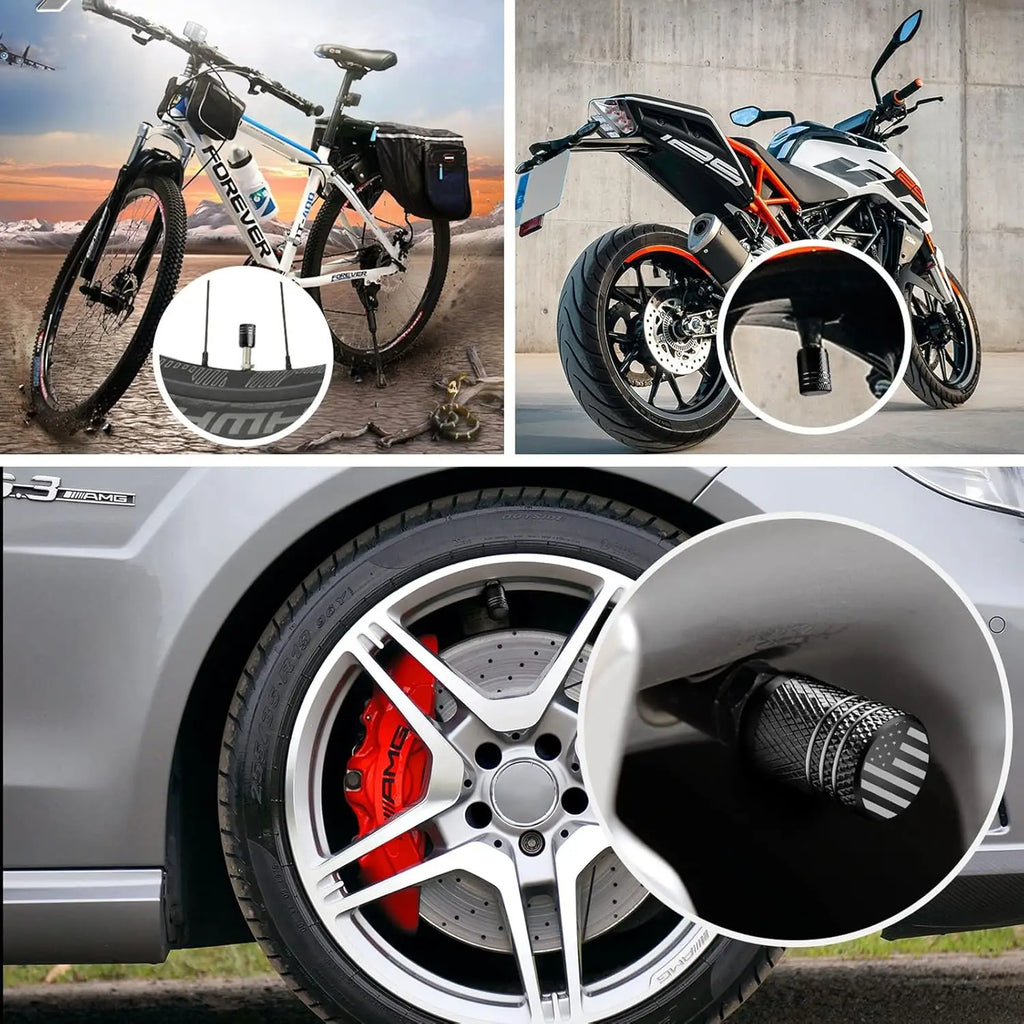 Metal Tire Valve Stem Caps 4 Pack – Leak-Proof, Car & Motorcycle