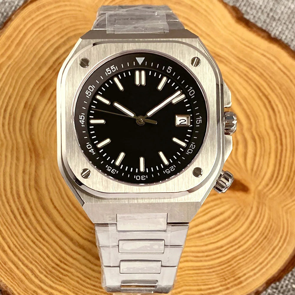 AR Sapphire Glass 42mm Square Steel Mechanical Men Watch S NH35AA Movt 150m Waterproof Elegance Dive Watches Black/Ice Blue Dial Zpaxo nologo black 2