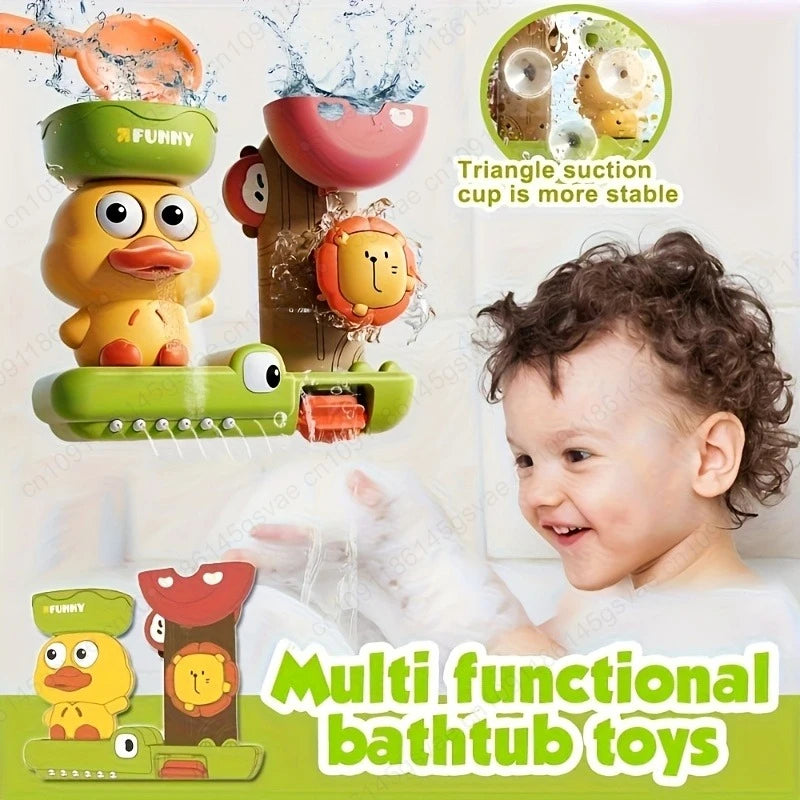 Children's Take A Shower Paddle Toys Cartoon Animals Duck Spin Water Spray Waterwheel Bath Toy Kids Delight Shower Toy Gift Zpaxo