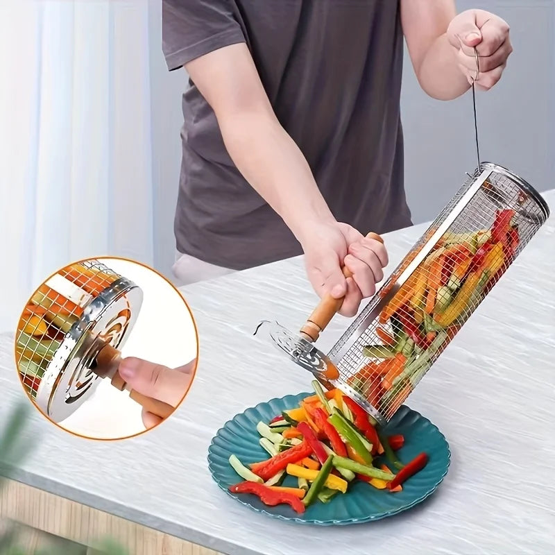 Rolling Grill Basket Detachable Handle 304 Stainless Steel Extra