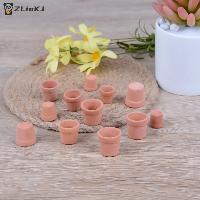 ▶12Pcs Miniature Flower Pots Handmade Red Clay For 1/12 Scale Dollhouse Garden Decorative Items for Home Zpaxo
