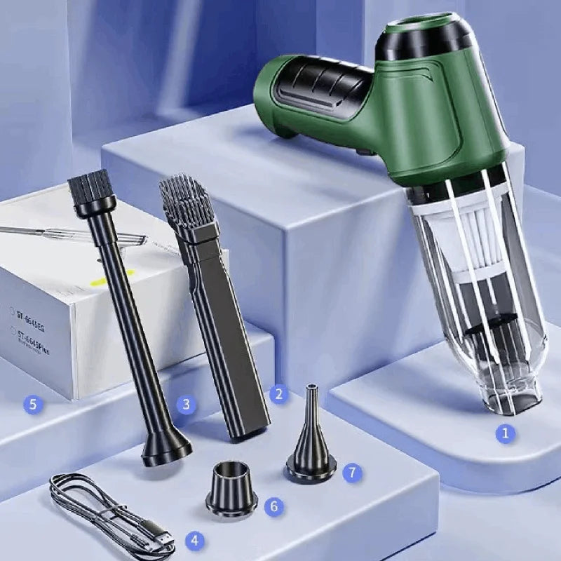 Car Vacuum Cleaner Strong Suction Cleaning Mini Machine Wireless Portable Handhled Blower Machine Air Duster for Home Appliances Zpaxo PRO GREEN