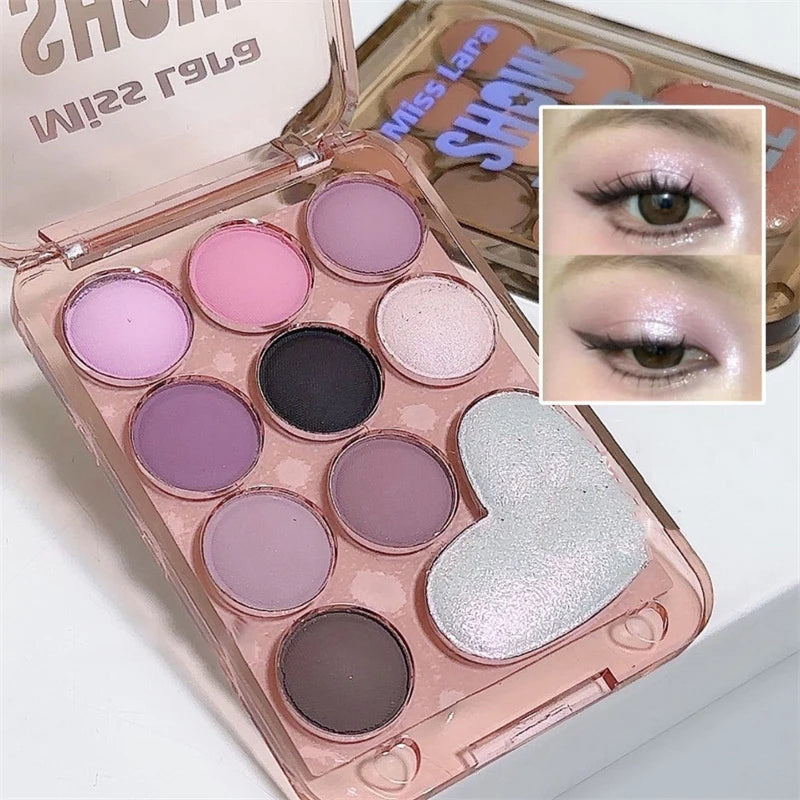 10 Color Love Eyeshadow Palette Velvet Matte and Shimmer Effect Pink Brown Eye Shadow Plate Create A Multi-Functional Makeup Zpaxo