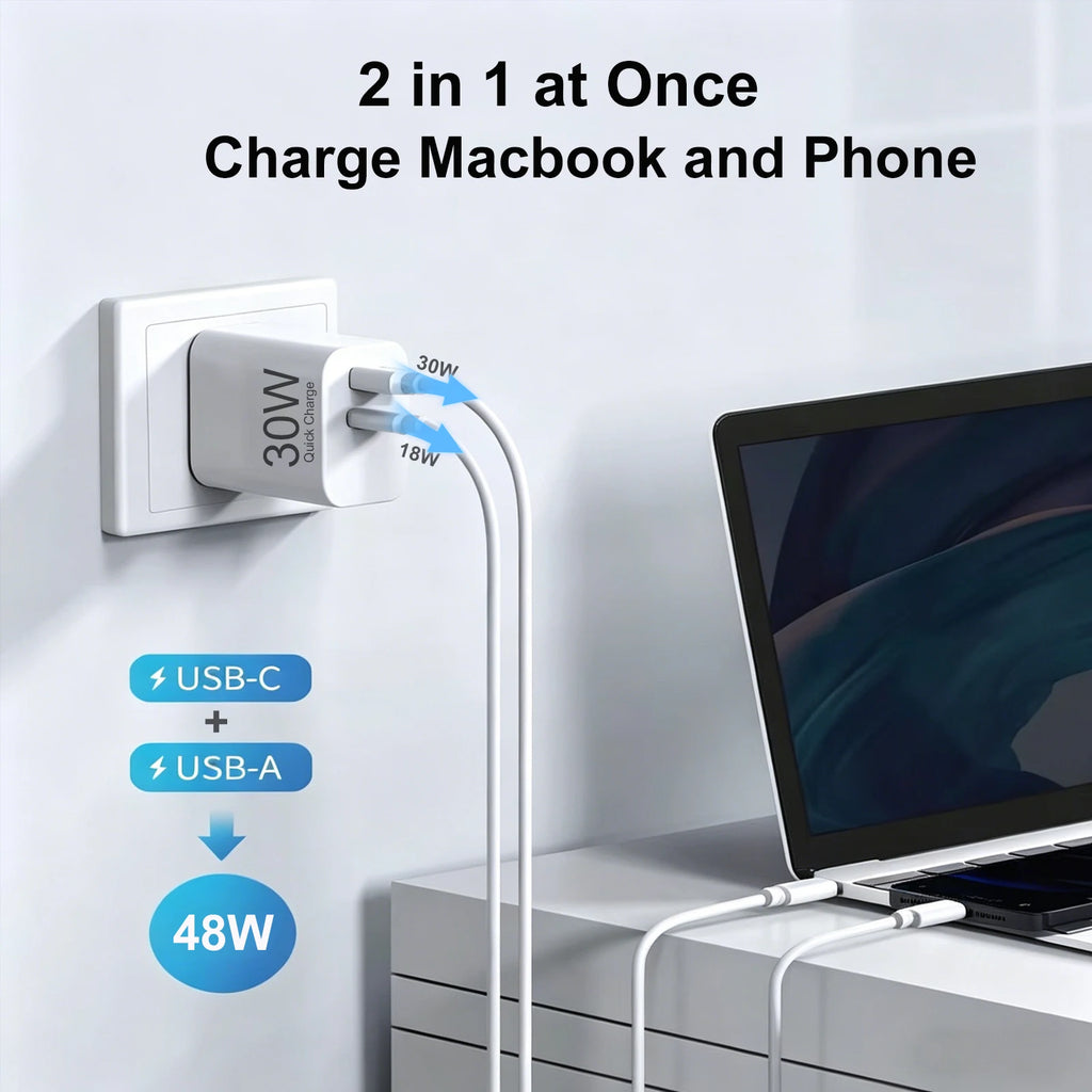 UYUXIO 30W USB C Fast Charger Dual Port US EU Plug Wall Adapter