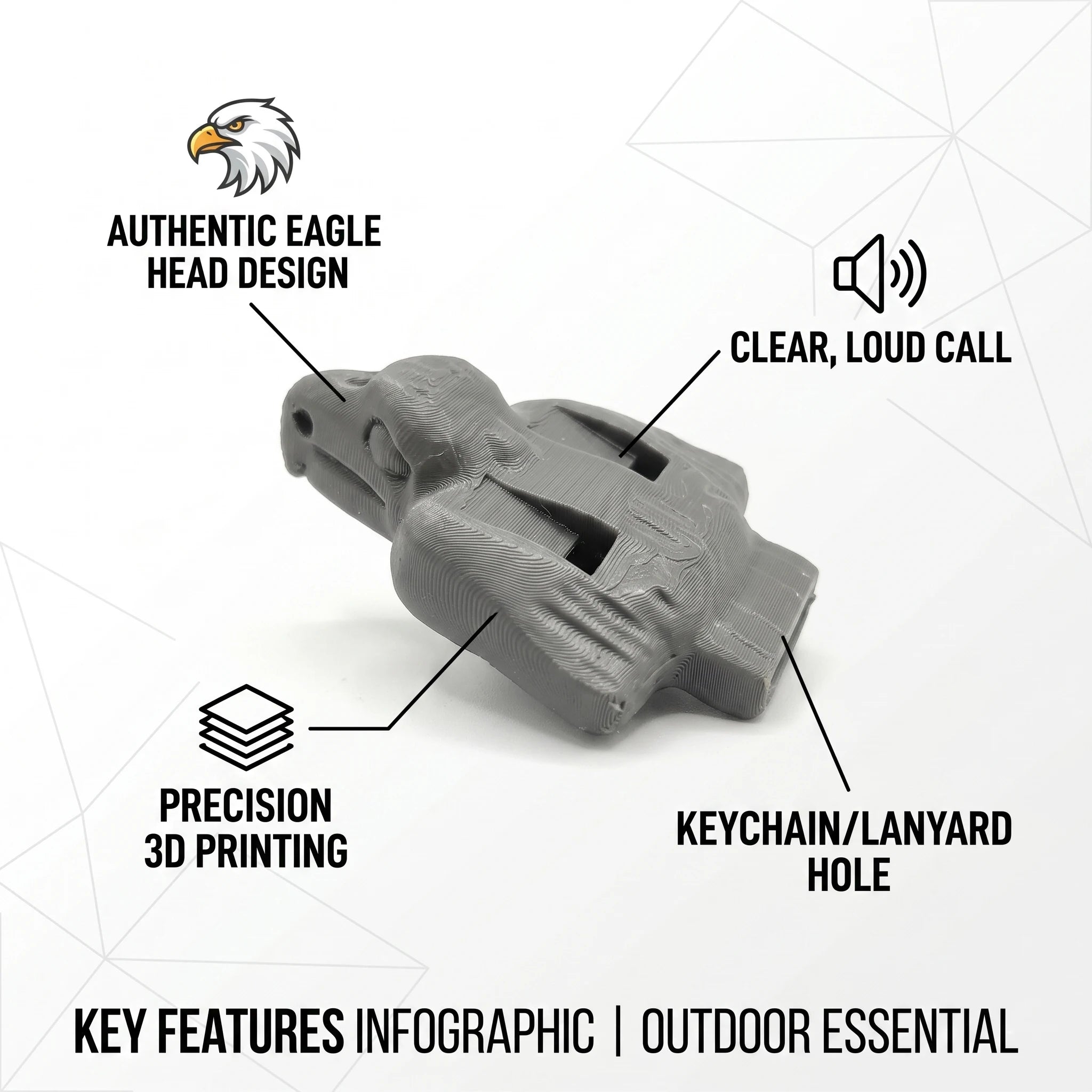 3D Printed Eagle Head Whistle Loud Emergency Survival Outdoor Camping