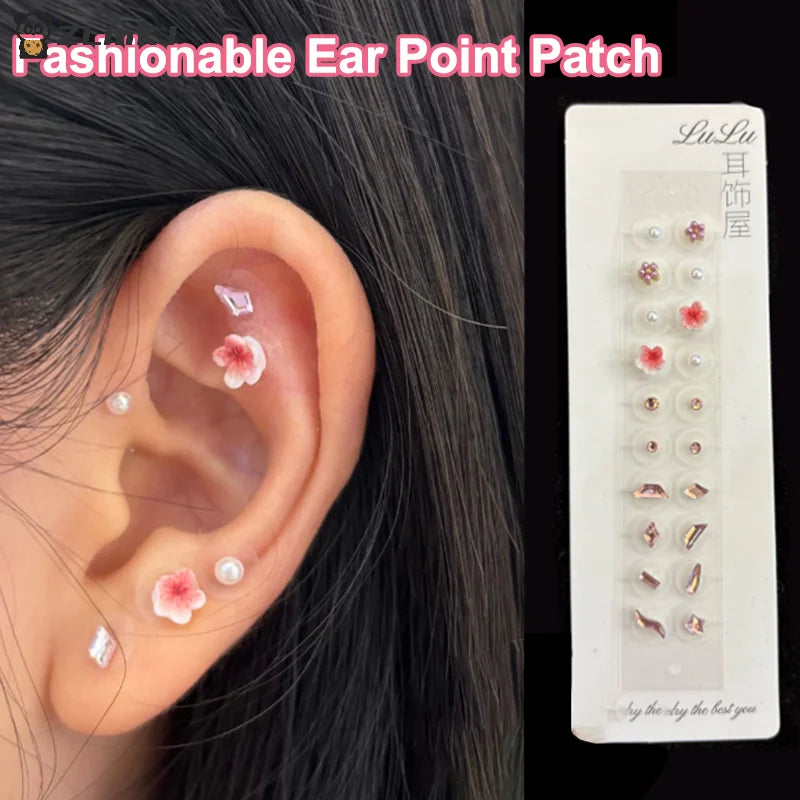 20 Patches Ear Acupuncture Stickers Bowknot Colorful Flower Rhinestones Ear Point Stickers Ear Pressure Stick Zpaxo