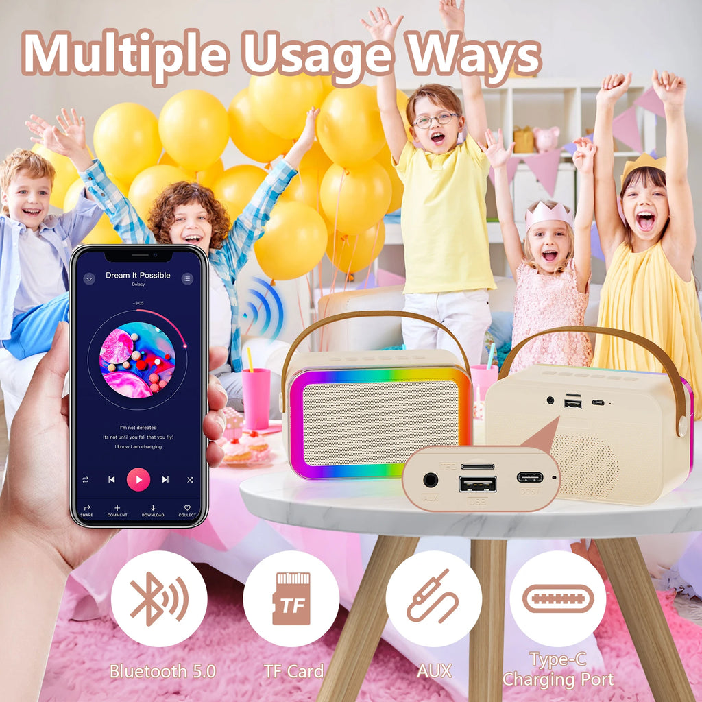 Karaoke Machine Kids Adults Portable Bluetooth Speaker 2 Wireless