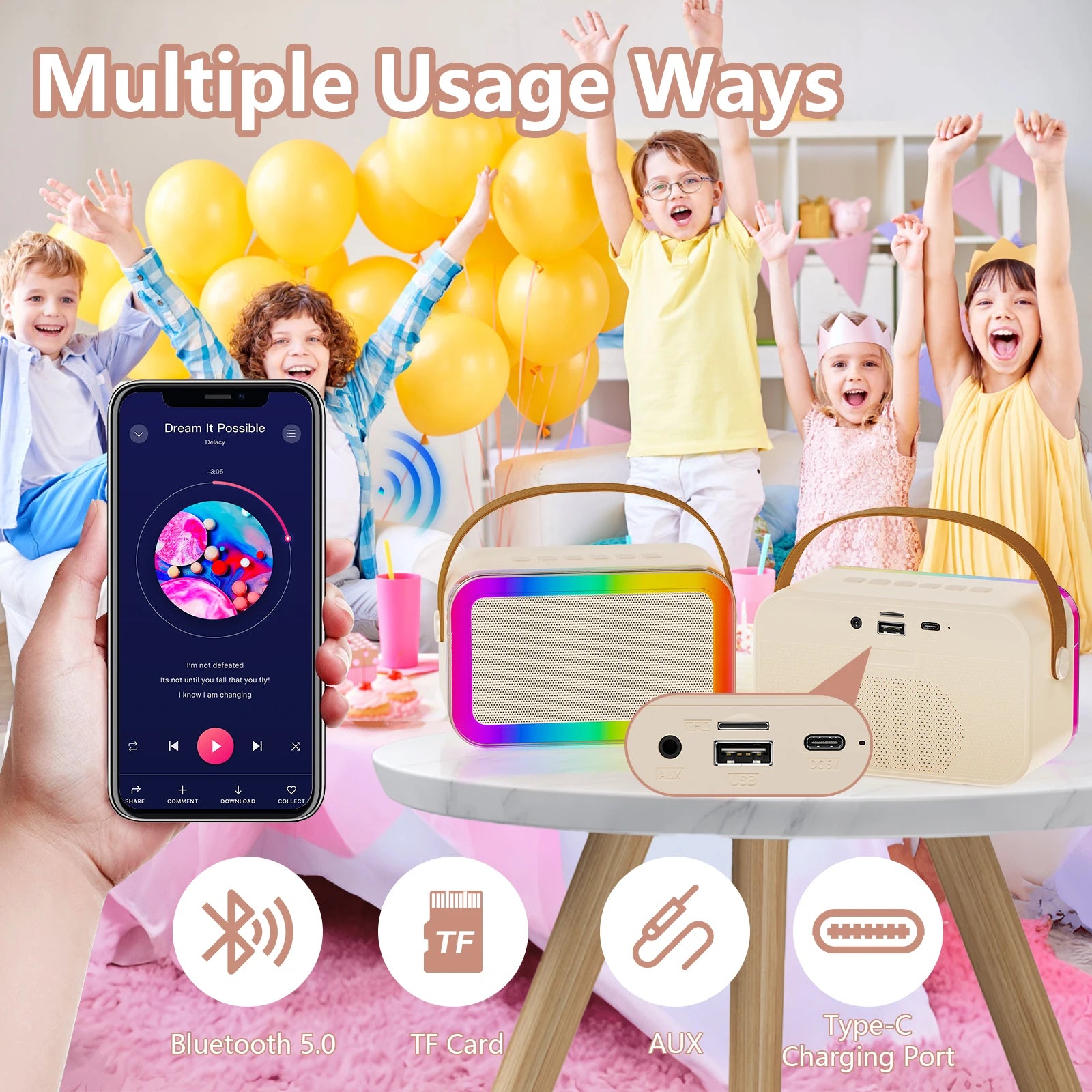 Karaoke Machine Kids Adults Portable Bluetooth Speaker 2 Wireless