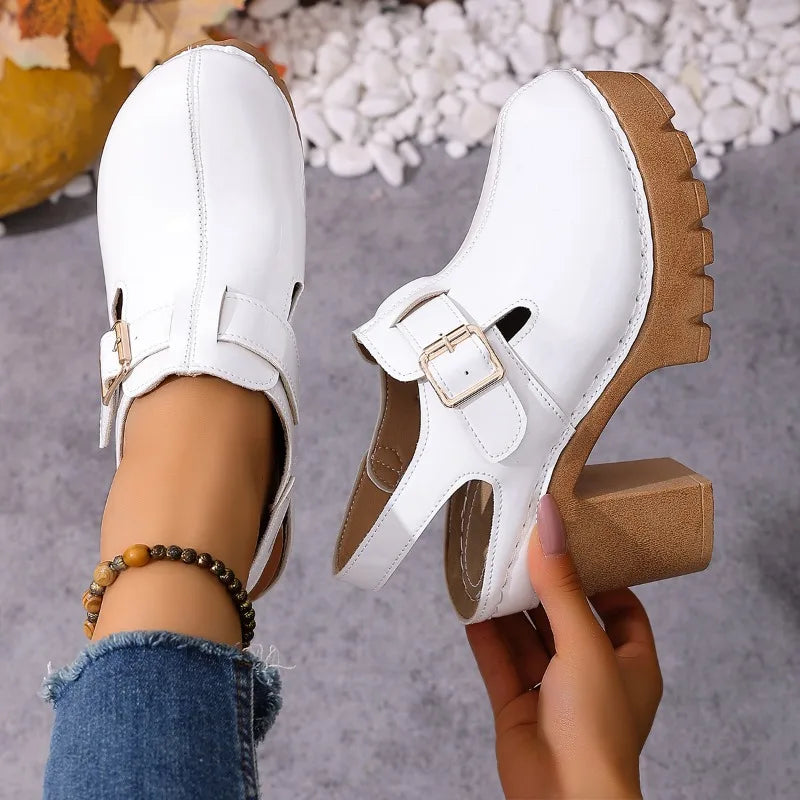 Women's Vintage Round Closed Toe Comfortable Heel Sandals Summer Zpaxo