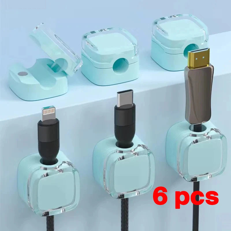 Universal Colorful Magnetic Cable Organizer Smooth Adjustable Cable Holder Under Desk Cable Management Wire Keeper Cable Clips Zpaxo 6PCS Blue