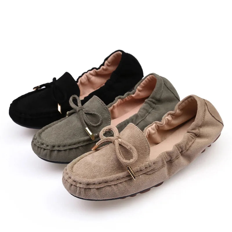 2022 Autumn New Mother Shoes women's Single Shoes Peas Shoes Leather Soft Bottom Wedge Loafers Butterfly Flats Zpaxo