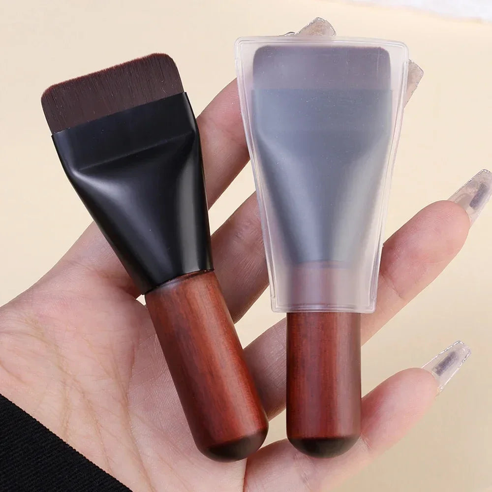 Mini Ultra Thin Foundation Brush Flat Head Face Contour Wooden Handle