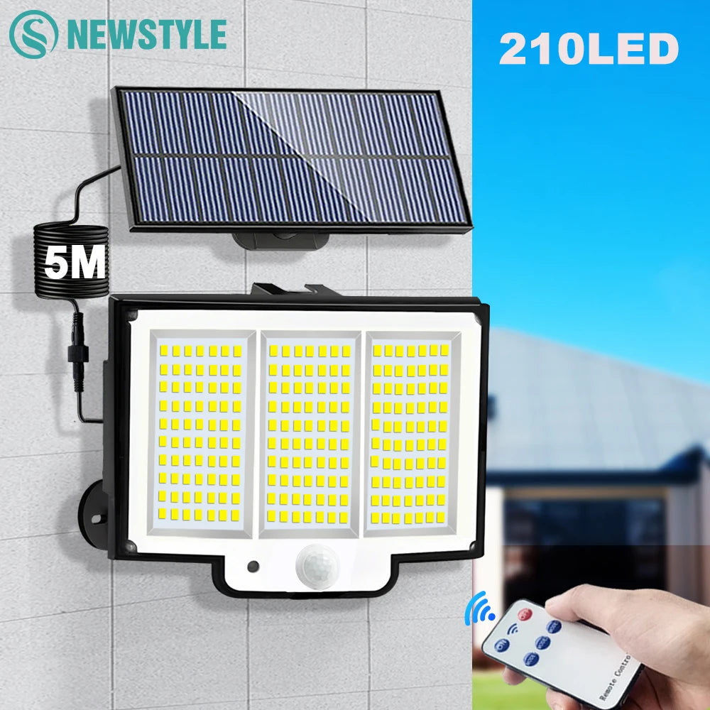 Solar Outdoor Light 210LED Flood Lights With Remote Solar Motion Sensor 3 Modes Solar Powered Security Light For Outside Patio Zpaxo