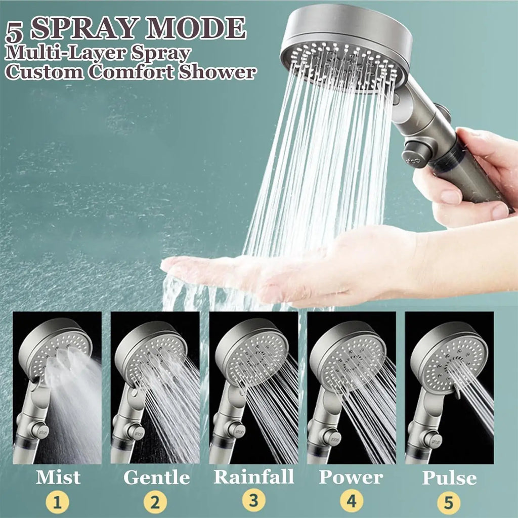 5-Mode Filtered Shower Head Pressure Adjustable Sprayer 5 Filters