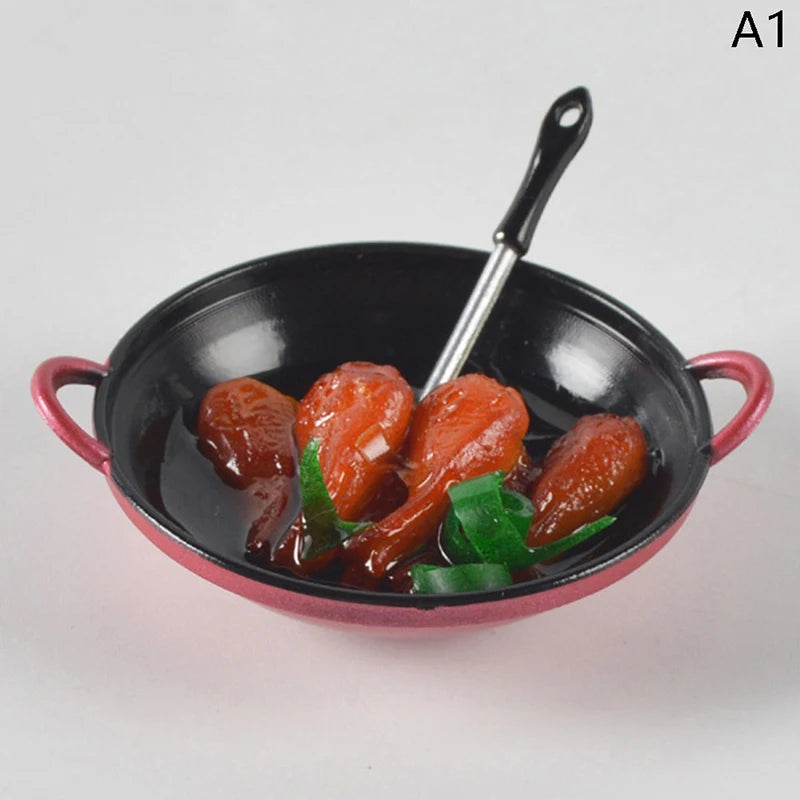 ▶1PCS Dollhouse Mini Metal Cooking Pot with Food Simulation Kitchen Utensils Model Doll House Decoration Miniature DIY Accessori Zpaxo A1