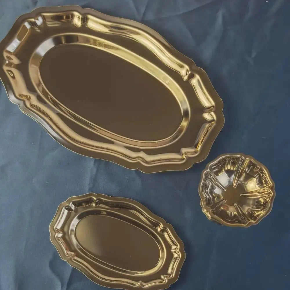 Mirror Stainless Steel Embossed Cake & Dessert Serving Tray Dessert Serving Tray Zpaxo