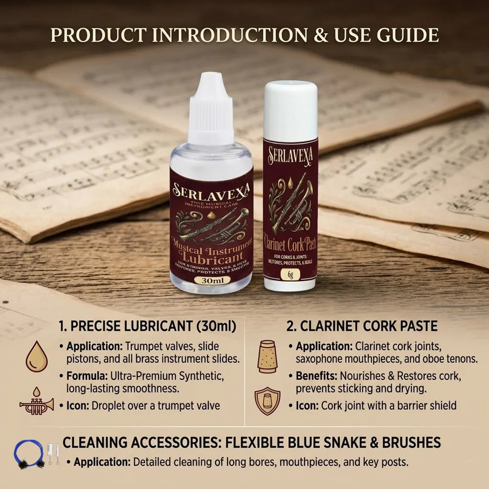 5-in-1 Instrument Maintenance Kit - Premium Valve Oil, Cork Grease & Professional Cleaning Tools for Brass and Woodwinds Zpaxo