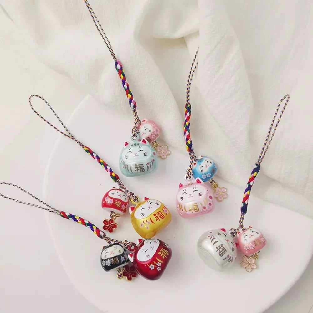 Unique Cute Maneki Neko Key Chain Cherry Blossom Fantastic Lucky Cat Pendant Ornament Bag Decoration Phone Strap Women Zpaxo