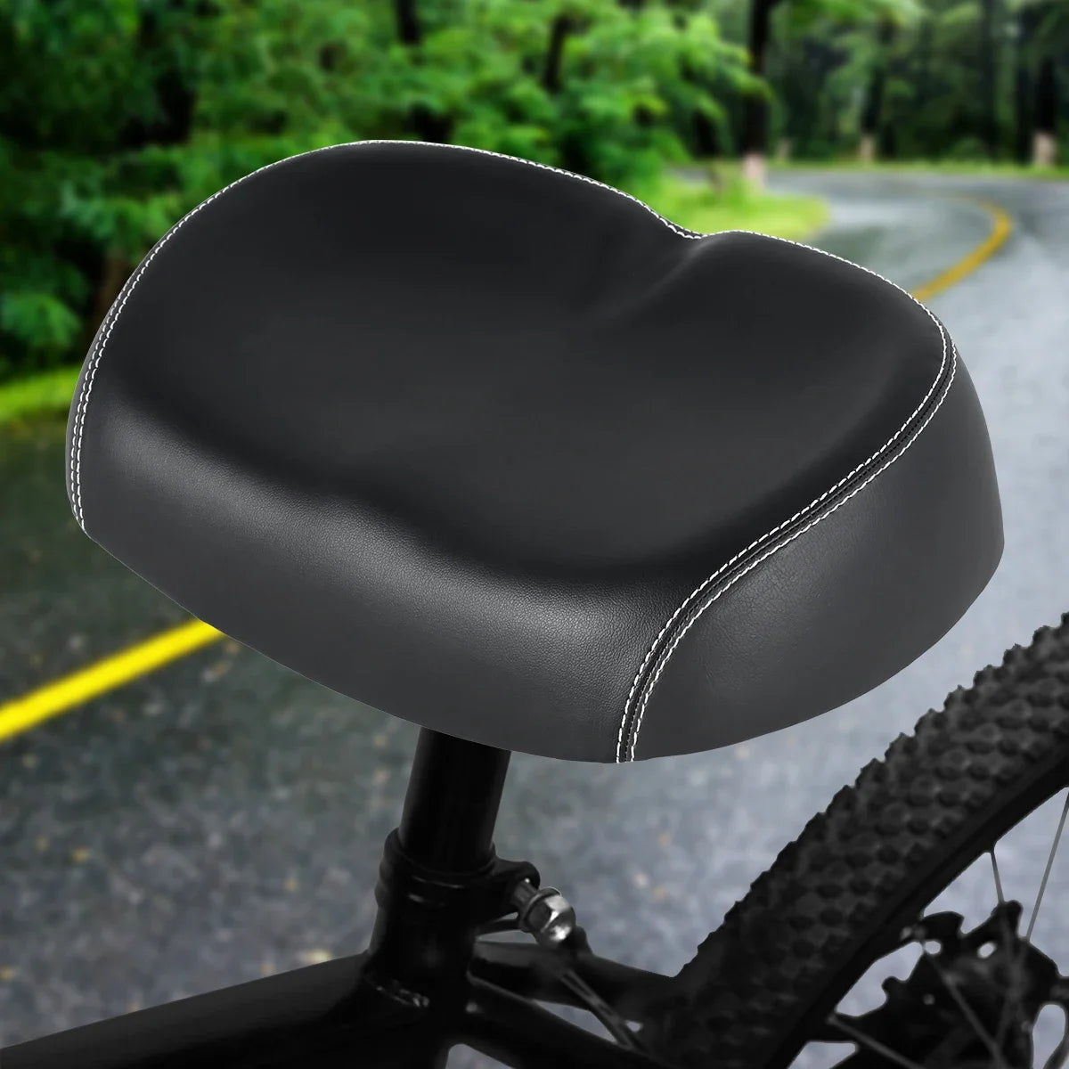 Bicycle Seats PU Waterproof Large Noseless Bike Saddle Shock-Absorbing Comfortable Foam Widened Soft Cushion for MTB Road Bike Zpaxo