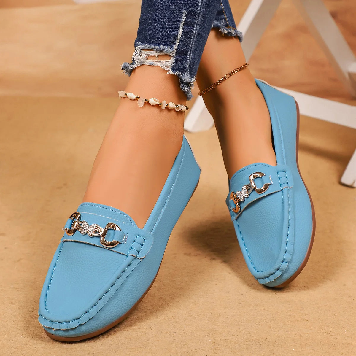 Women Loafers 2025 New Round Toe Solid Flat Sneakers Women Spring Autumn Shoes Casual Slip on Mary Jane Shoes Zapatos De Mujer Zpaxo Blue 41