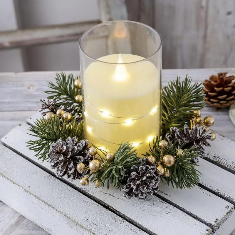 Christmas Candle Holder Candlestick Wreath Artificial Cherry Pinecone
