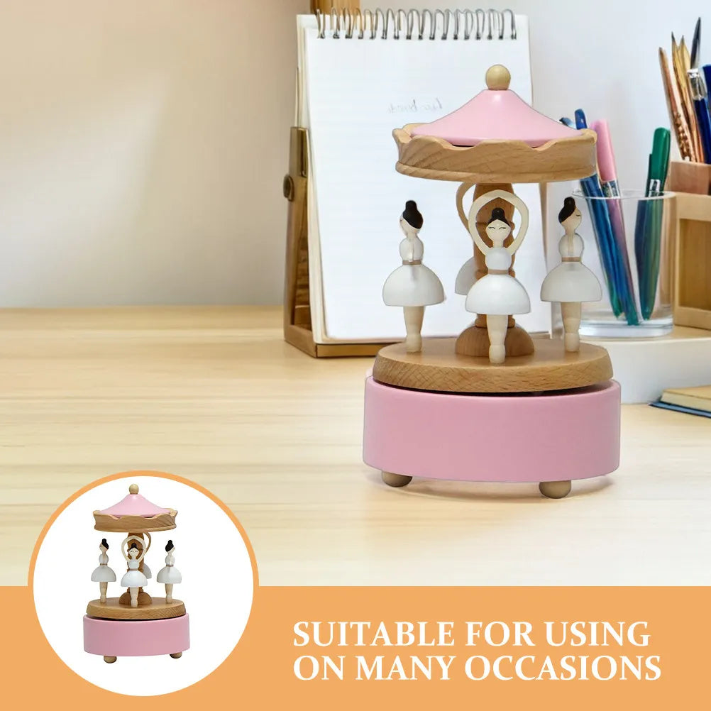 Timeless Wooden Rotating Ballet Music Box Natural Wood Grain