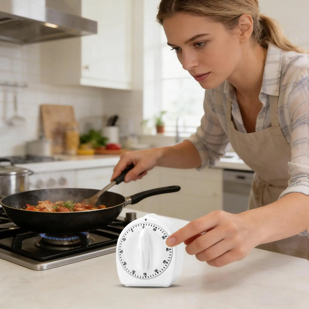 Cooking Timer Elderly 60-Min Wind Up Kitchen Loud Alarm Visual Baking