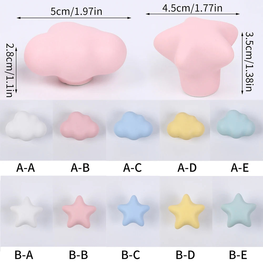 Children's Room Cabinet Knobs Ceramic Cabinet Handle Cartoon Clouds Star Cabinet Wardrobe Drawer Pull Handles for Kids Room Zpaxo