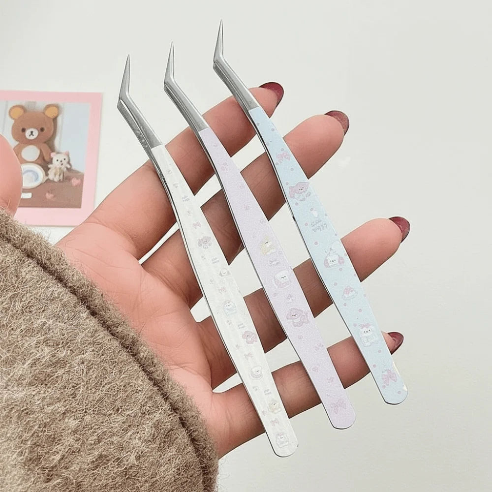 Metal Curved Stickers Tweezers High Precision Cartoon Lashes Extension Tweezer Anti-static Eyelash Curler Beauty Makeup Tools Zpaxo