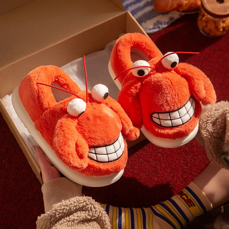 Funny Crab Plush Slippers Women Men Unisex Winter Warm Furry