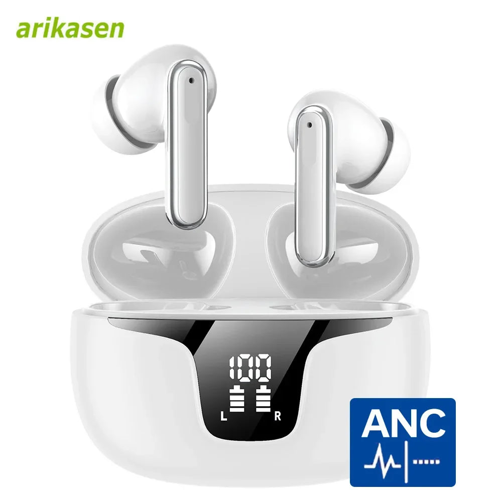 ANC Earphones Bluetooth 5 3 Hybrid 43dB Noise Cancellation Wireless Zpaxo WHITE