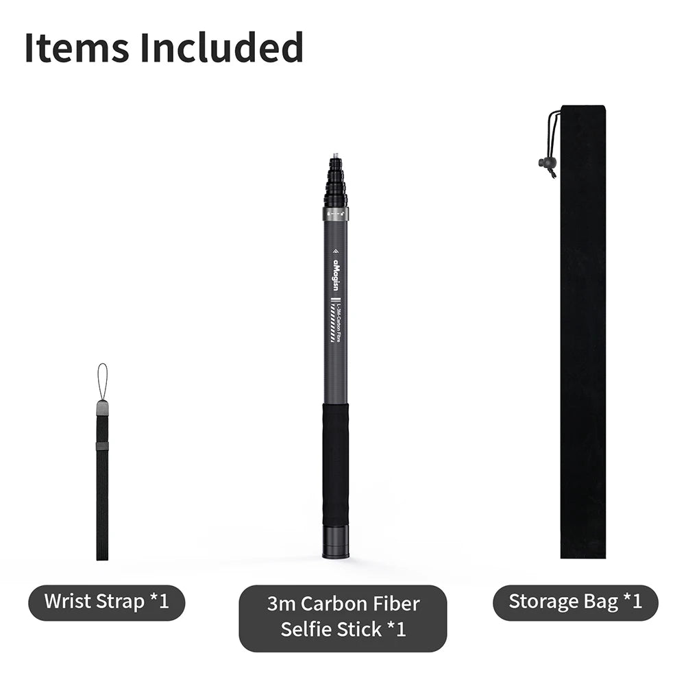 Invisible Selfie Stick Carbon Fiber Extension Pole for Insta360 X5/X4/X3 for DJI OSMO for GoPro Hero Zpaxo