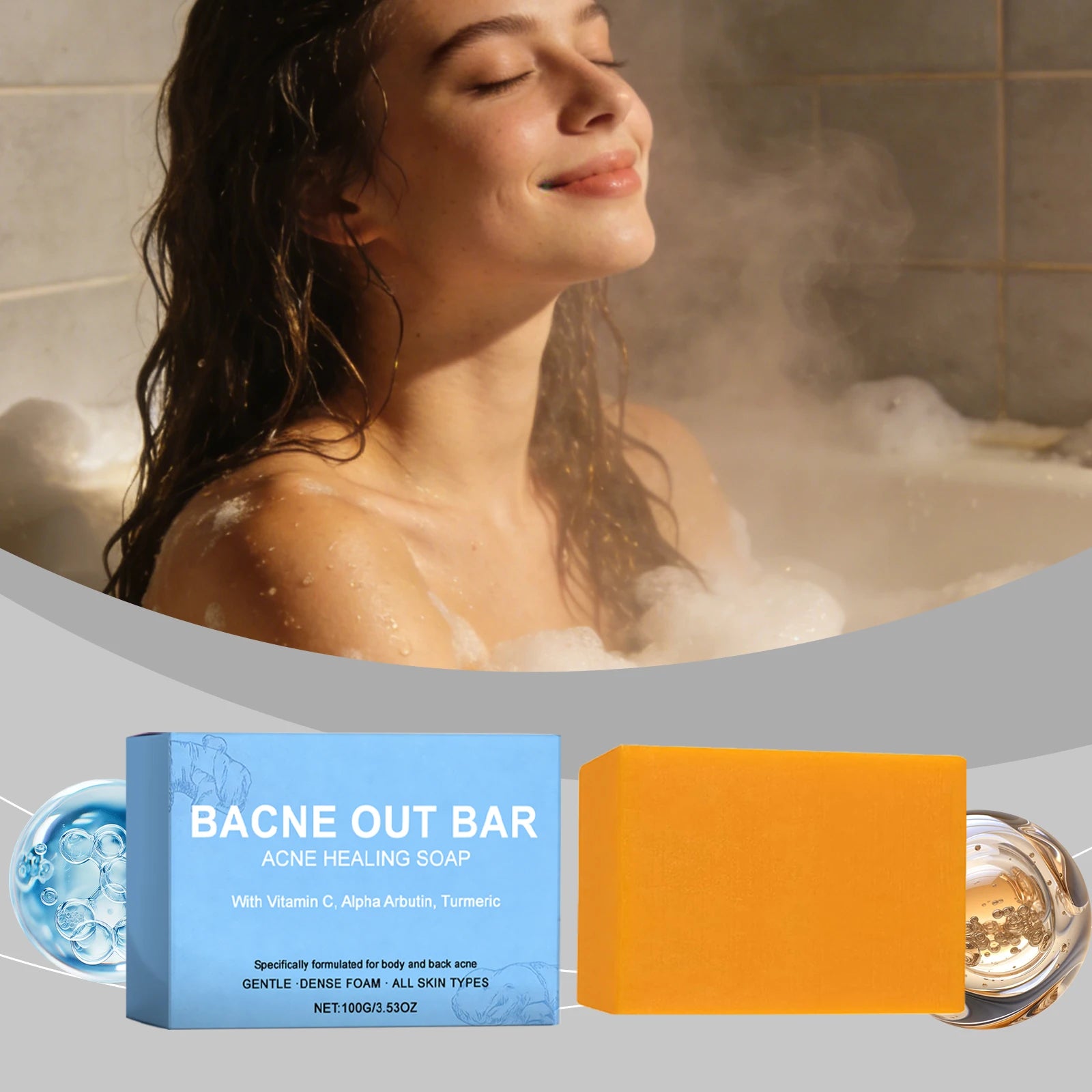 Natural Turmeric Soap Bar for Acne with Vitamin C Alphaarbutin,Acne Treatment Bar Soap Exfoliating Cleanser for Body Face Care Zpaxo