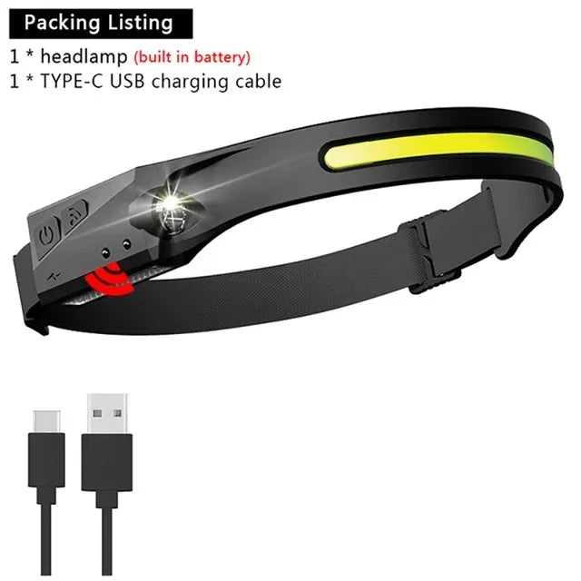 COB LED Rechargeable Headlamp – Motion Sensor, 6 Modes, IPX4