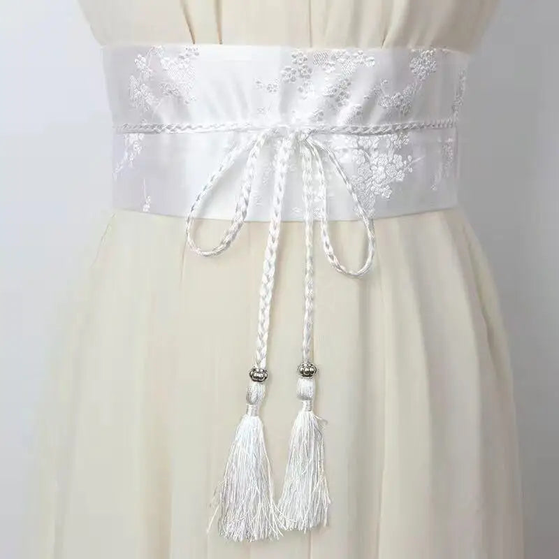Vintage Floral Embroidered Wrap Belt – Bow Tie & Tassels