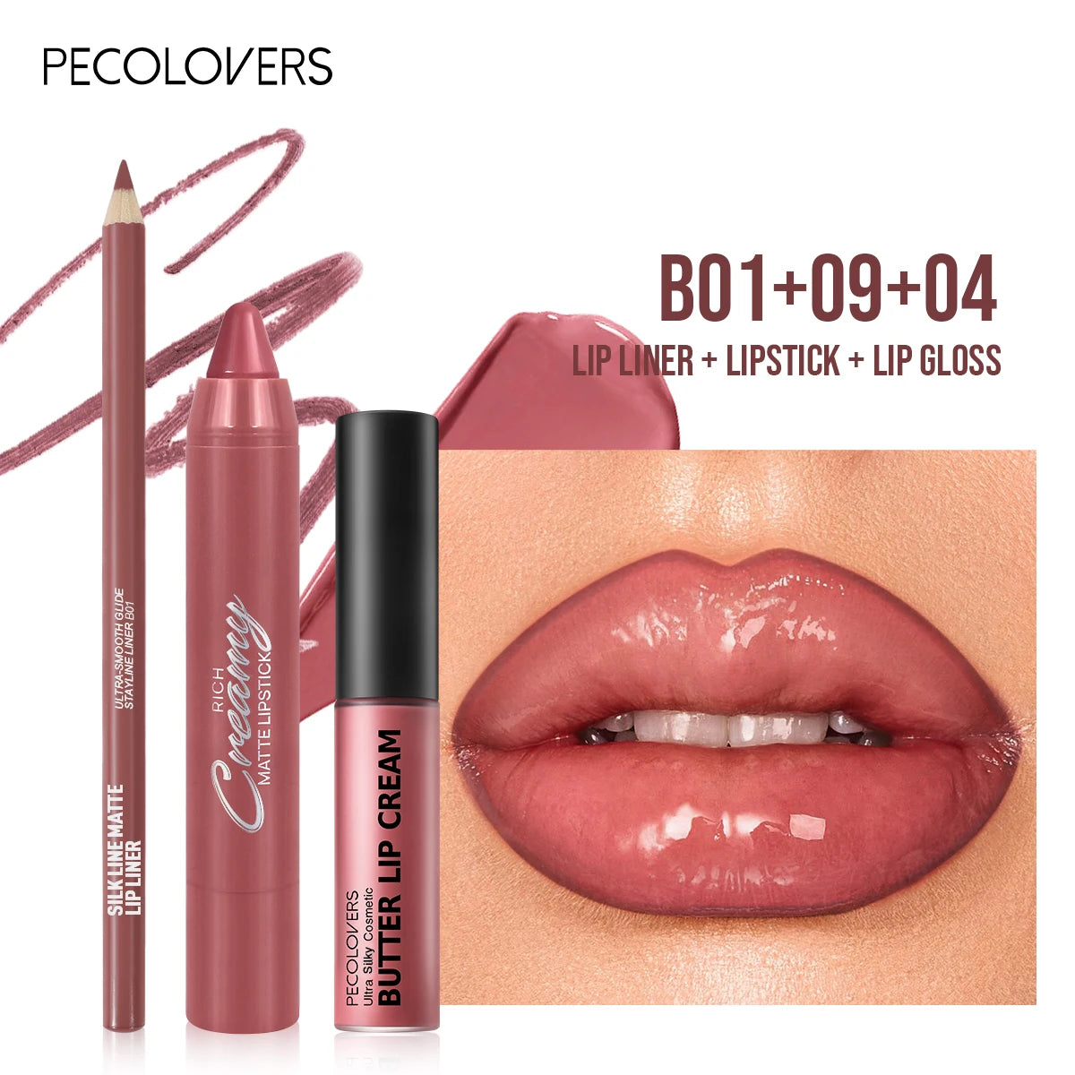 3PCS/SET Long-Lasting Non-Stick lipstick pen&Waterproof Lipliner Pencil & Long-Lasting Lip Oil Lip Gloss,Beginner-Friendly Zpaxo set 01