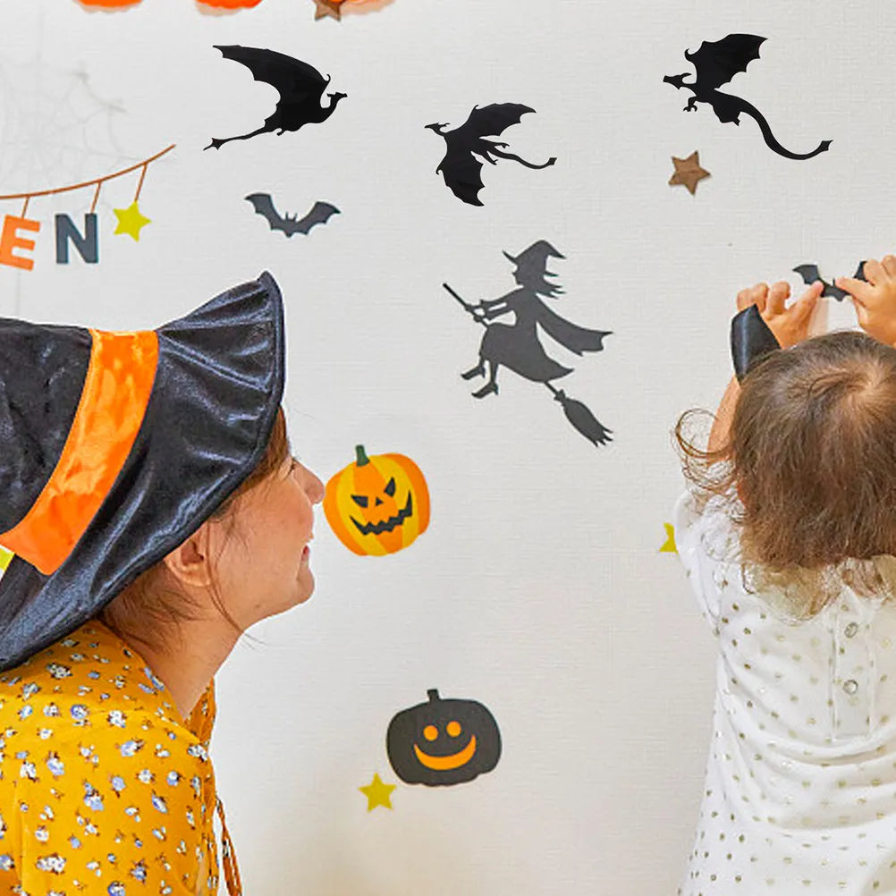 2Sets Halloween Decorations 3D Dinosaur Wall Stickers Black Dragon