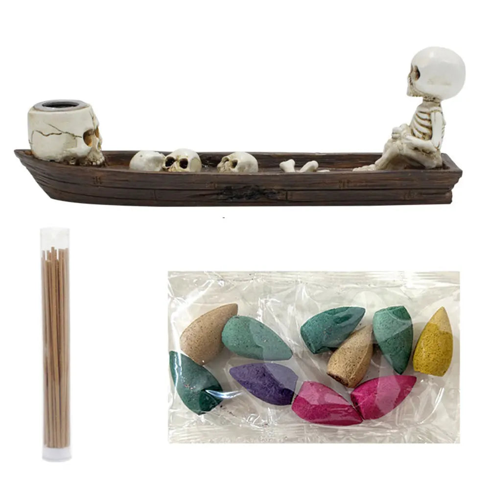Skull Boat Incense Holder Ghost Fishing Burner Creative Skeleton